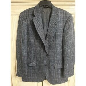 VTG Barrister New Orleans Sz 42 Navy Plaid Tweed Blazer Sport Coat Jacket USA